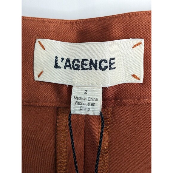 L’agence Logan Satin Suiting Trouser Pants High Rise Ankle Dark Orange Rust Sz 2 - Picture 6 of 8